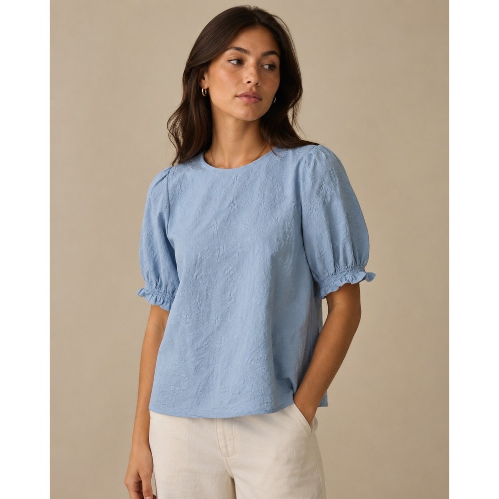 Ted Baker Baby Blue Floral Jacquard Puff Sleeve Blouse Top Size S 1037380